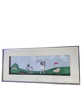 Framed Golf Scene Wall Art with Silver Accents Made With Watch Parts Vintage